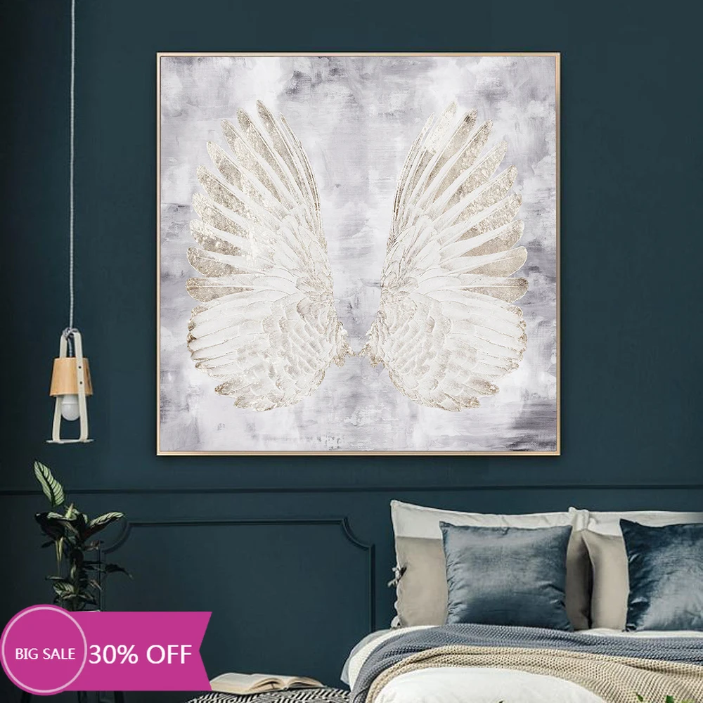 

White and gray wings abstract canvas poster fashion angel wall art poster print simple nordic decorative canvas painting