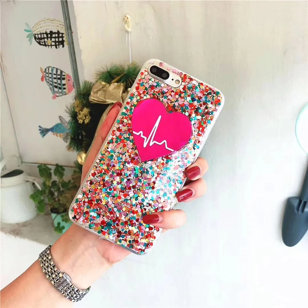 Блестящий чехол для телефона с сердечками IPhone 11 Pro X XS MAX XR мягкий из ТПУ