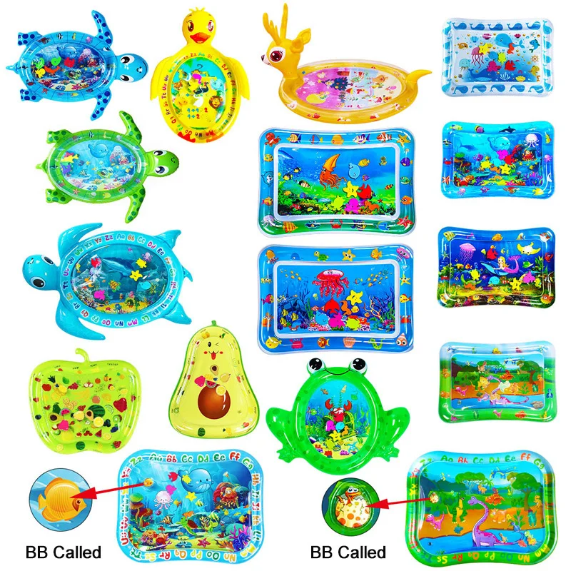 Colchoneta de agua para beb&eacute;, colchoneta inflable con estampado de animales del mundo submarino, colchoneta de juego de agua para ni&ntilde;os peque&ntilde;os, juguetes educativos para el Desarrollo-0