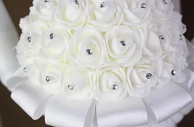 Boeket Zijde Bloemen Свадебные Foamflowers белая роза Свадебный букет белый атласный романтический свадебный букет
