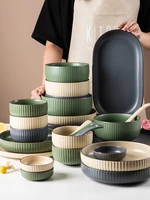 retro striped ceramic matte utensils household creative dinnerware set ins soup bowl nordic dinner plate 12inch oval fish dish