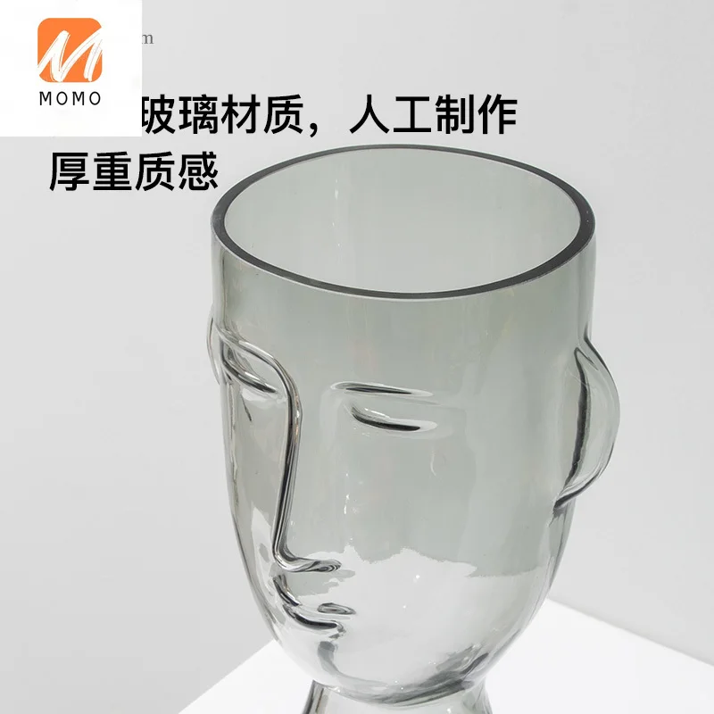 

Rzone Modern Simple and Light Luxury Transparent Glass Head Boy Vase Model Room Decorations Table Decoration TZ
