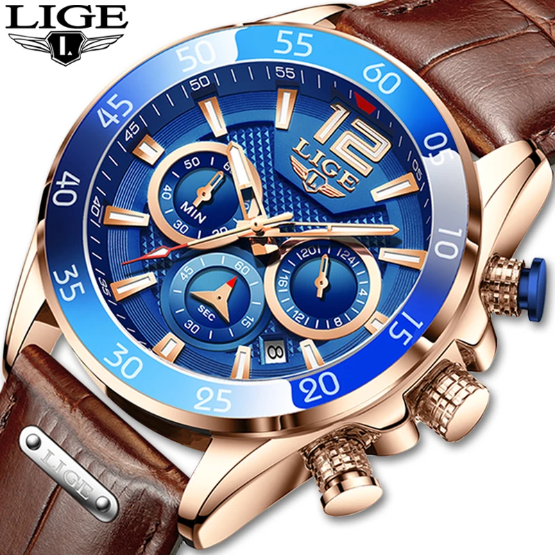 2021 Fashion Mens Watches LIGE Top Brand Luxury Leather Sports Watch Men Quartz Clock Waterproof Wristwatches Relogio Masculino