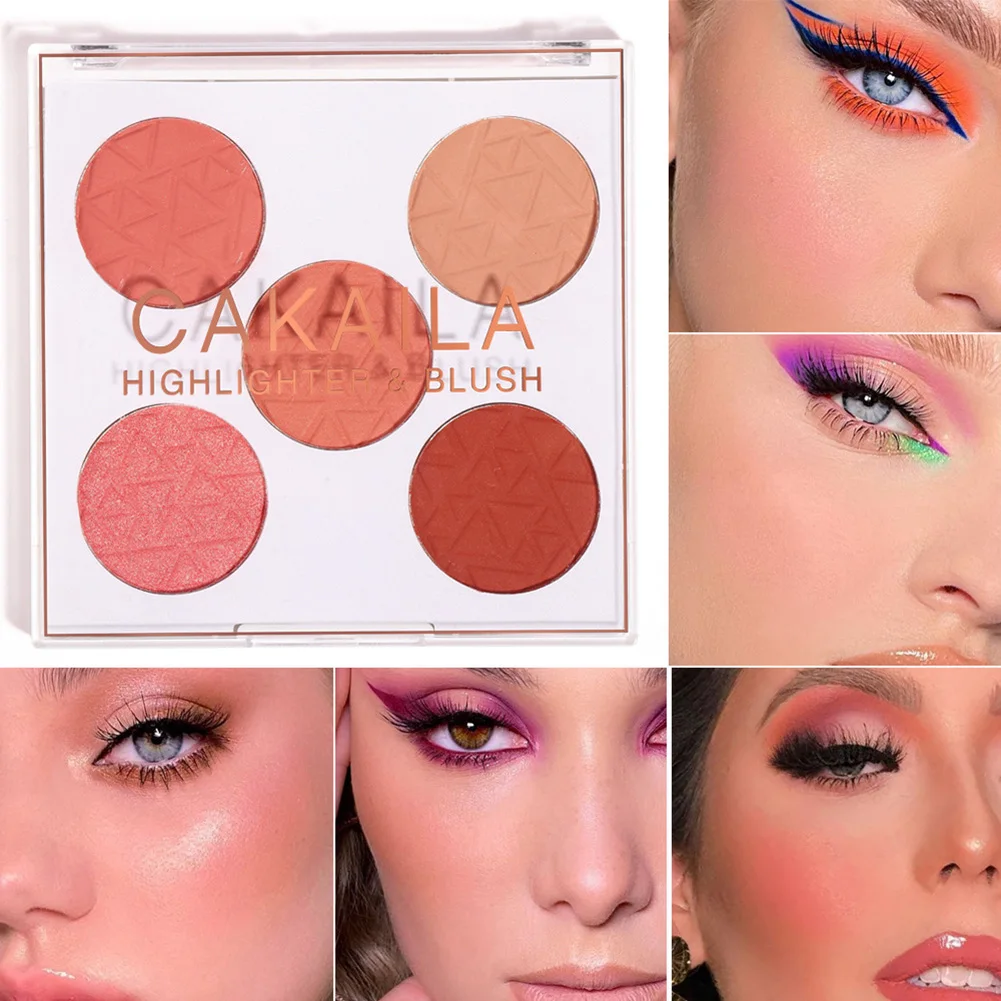 

5 Colors Blush Palette Matte Shimmer Cheek Contour Shadow Powder High Pigmented Easy to Wear Blush Makeup