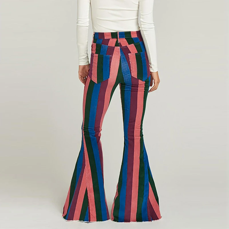 SEBOWEL 2020 Модные Цветные расклешенные джинсы в полоску на молнии женские