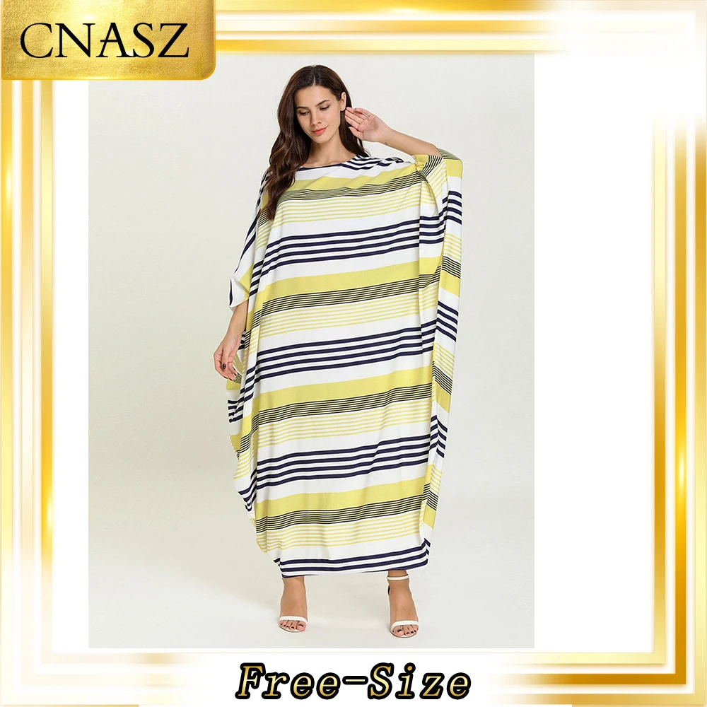 Марокканский кафтан удобное модное осеннее желтое Полосатое платье большого