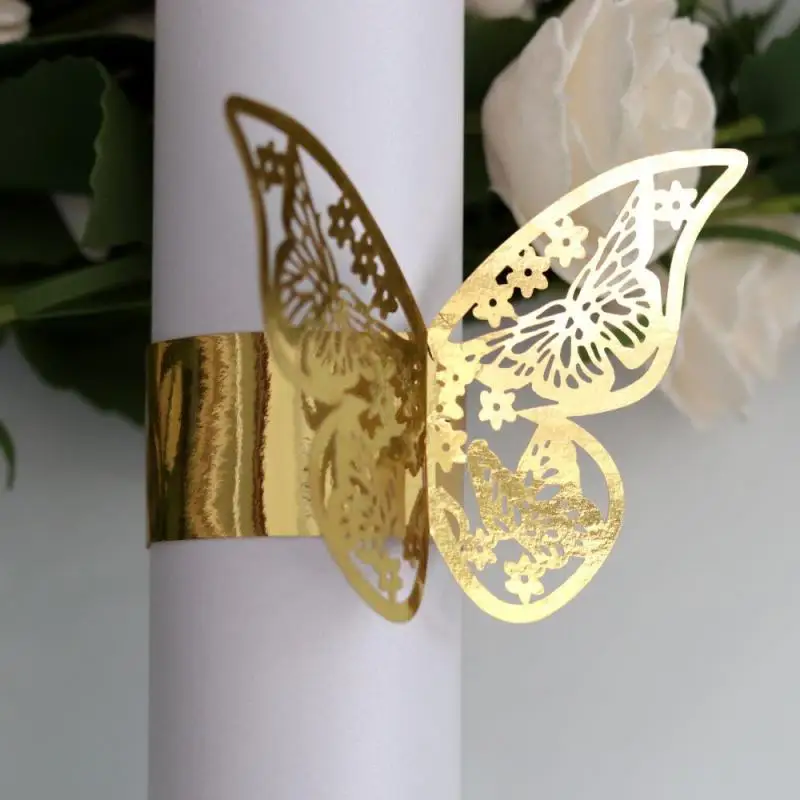 

50pcs Napkin Rings Button Wedding Decoration Table Butterfly Laser Cut Paper For Dinner Party Hotel Neat Table Decoration