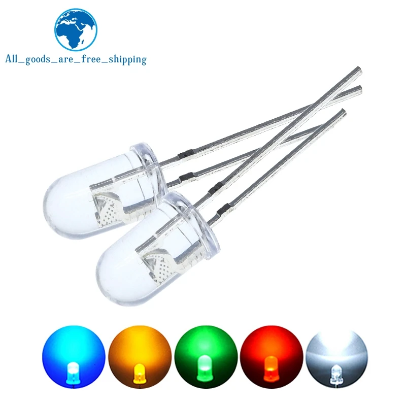 100 шт., высококачественные прозрачные круглые супер яркие светодиодсветодиодный лампы 5 мм, зеленые, красные, белые, желтые, синие