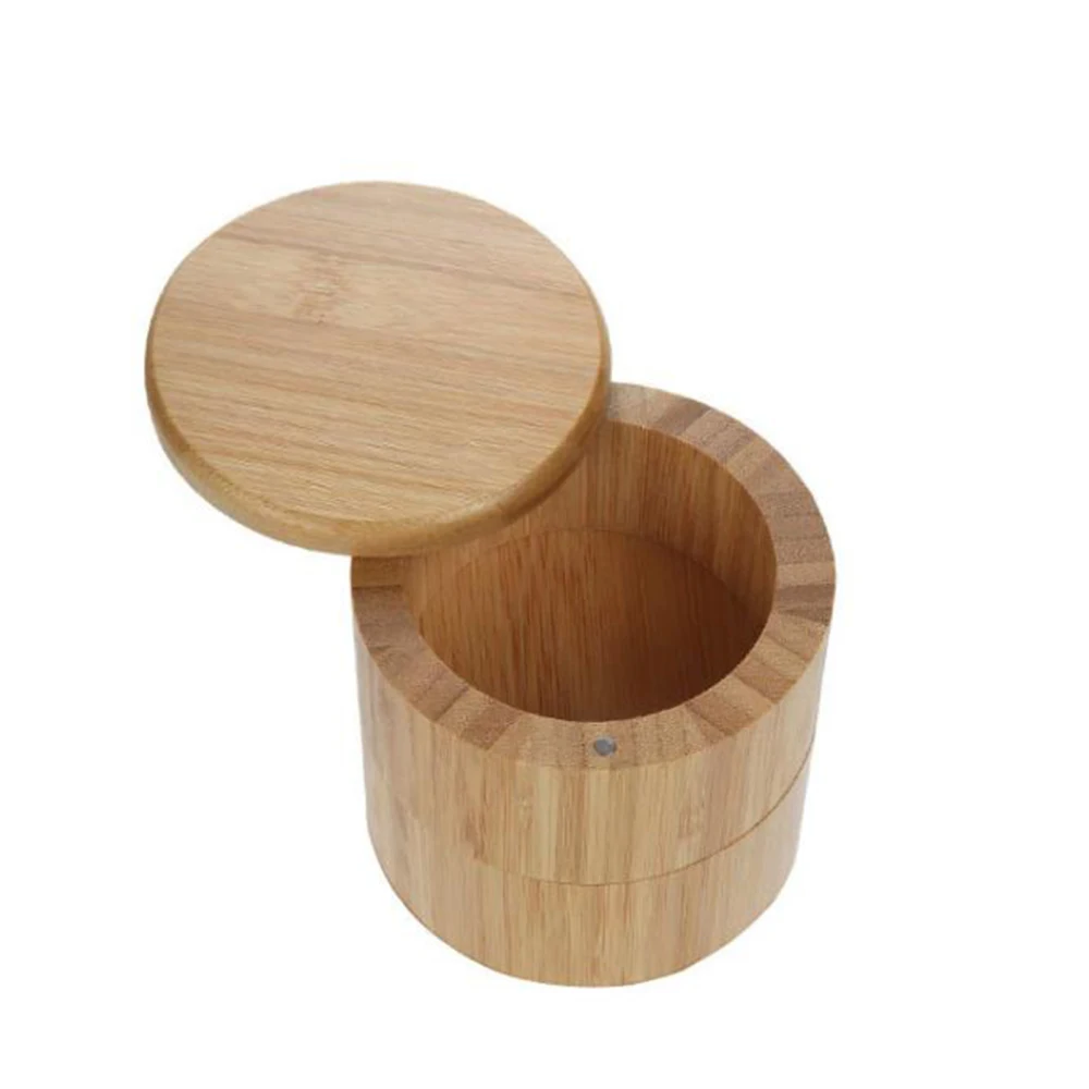 

Spice Wood Storage Box Kitchen Tools Salt Rack Round Pot Bamboo 1pcs Convenient Organizer Jar