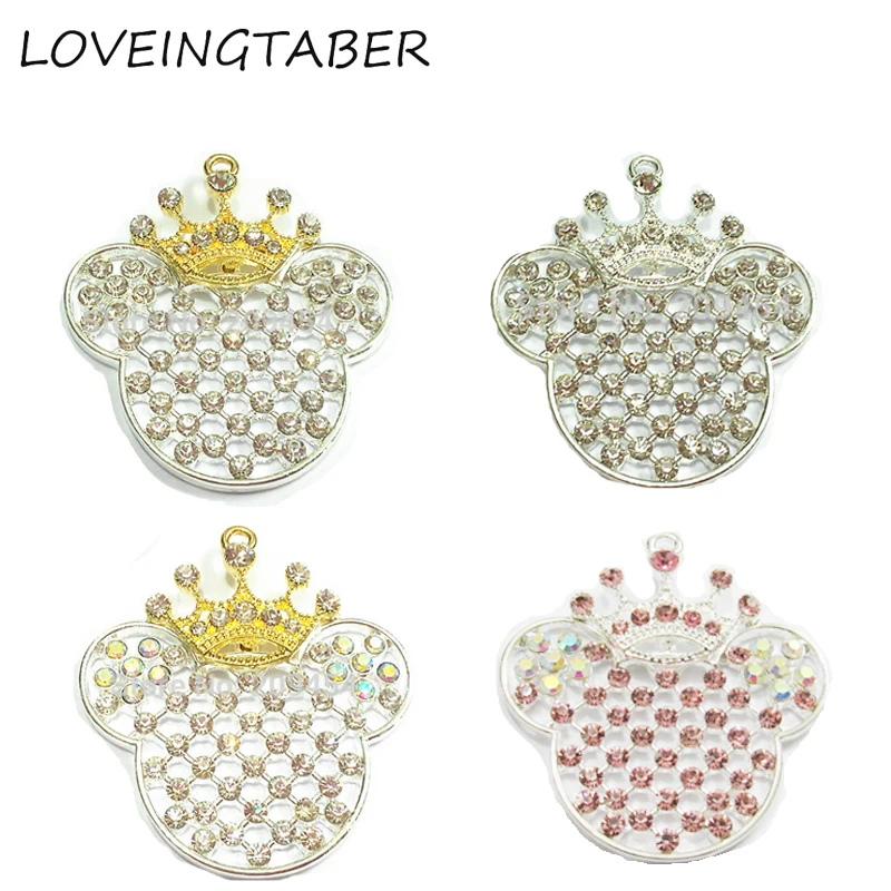 

( Choose Style First ) 50mm*48mm Each Style 10pcs/bag Crown Minnie Rhinestone Pendants For Fashion Chunky Kids Necklace Making
