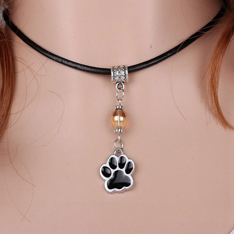 Эмалированная собака коготь следы лап ожерелье кулон с черной пряжкой подвеска