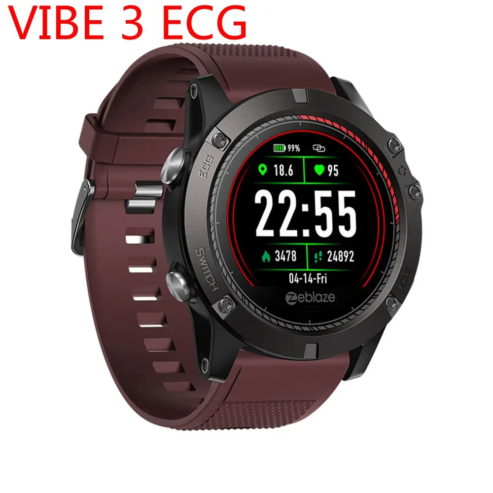 red VIBE 3 ECG Zeblaze VIBE 3 ЭКГ Смарт часы мужские спортивные Шагомер монитор сна Поддержка 11 языков IP67 Smartwatch цветной дисплей Android IOS - Цвет: red VIBE 3 ECG