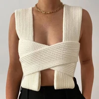jh fall winter knitted crop tops sweaters sleeveless pullover female bandage sweater solid chic fashion top women y2k