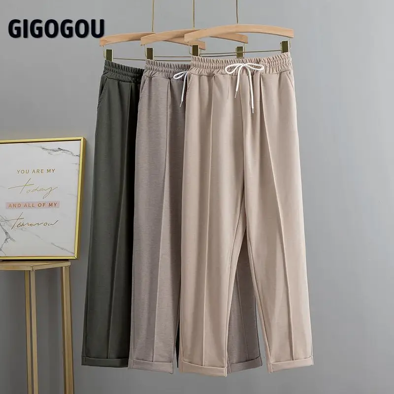 GIGOGOU S 2XL весенне летние женские шаровары с высокой талией на завязках однотонные