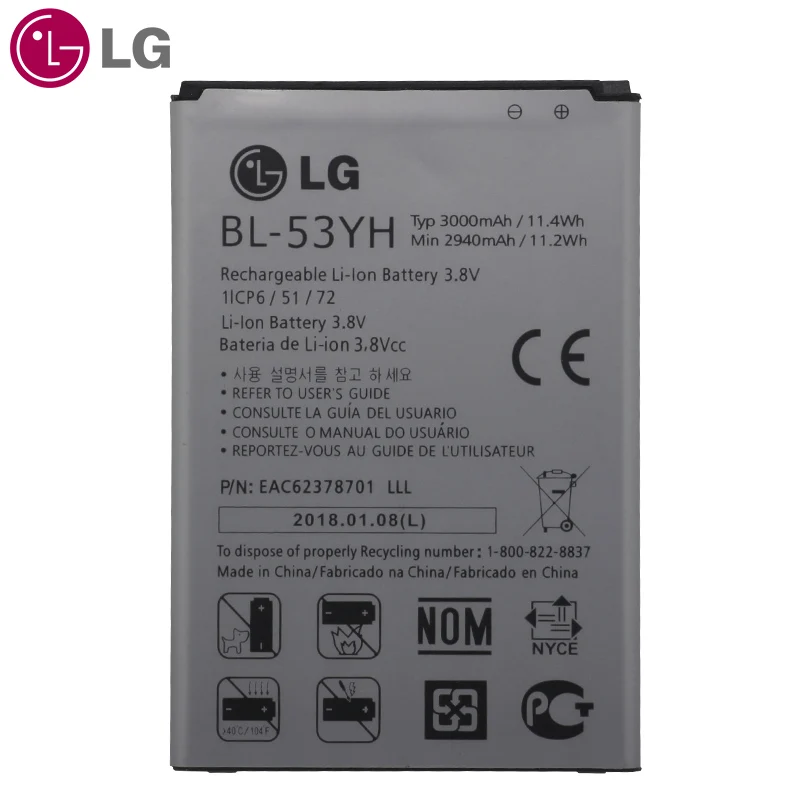 LG оригинальная замена BL-53YH 3000 мАч телефон Батарея для LG Optimus G3 D830 D850 D851 D855 LS990 VS985 F400 LG G3 батареи