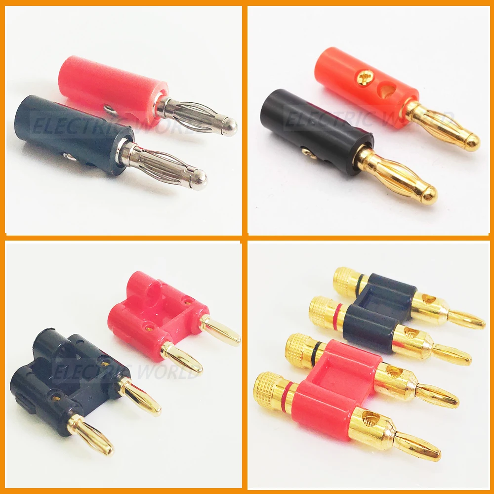 

banana Clips aligator clip 10pcs connector Screw Gold Plate Plugs Connectors 4mm in stock Black Red banana plug socket