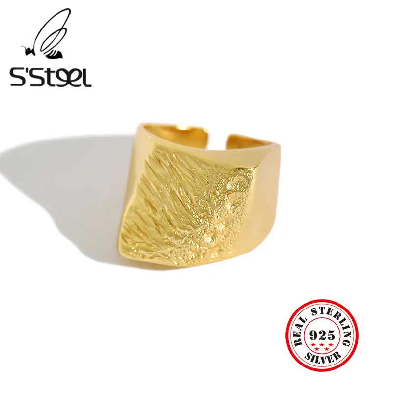 

S'STEEL 925 Sterling Silver Rings For Women Exaggerated Irregular Gold vintage Ring Bague Argent 925 Massif Pour Femme Jewelry