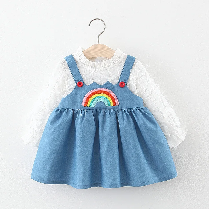 Джинсовое платье с принтом для маленьких девочек принцессы из 2 предметов