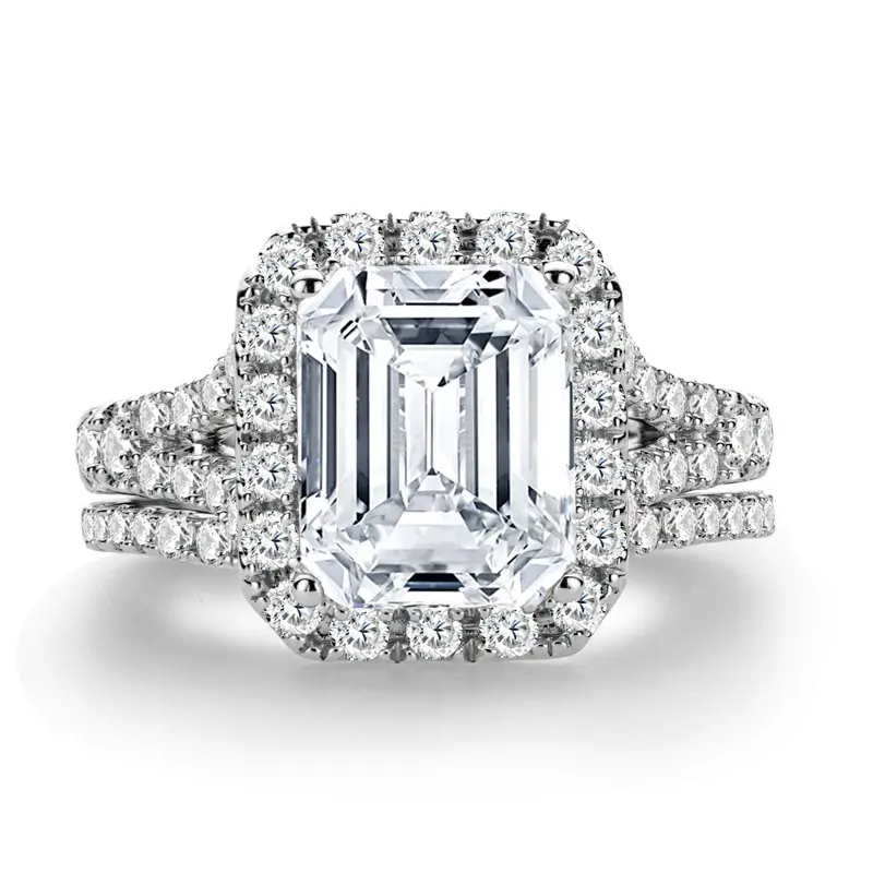 

Jazaz Fine Sparkling 3 Carats Emerald Cut High Carbon Diamond Bridal Rings Set Top Quality 100% 925 Sterling Silver Gift B0890