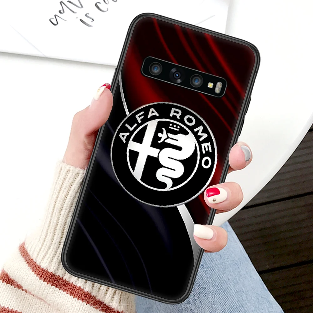 

Luxury Alfa Car Phone Case For Samsung Galaxy Note S 8 9 10 20 Plus E Lite Uitra black Cell Pretty Shell Luxury Cover Soft Funda