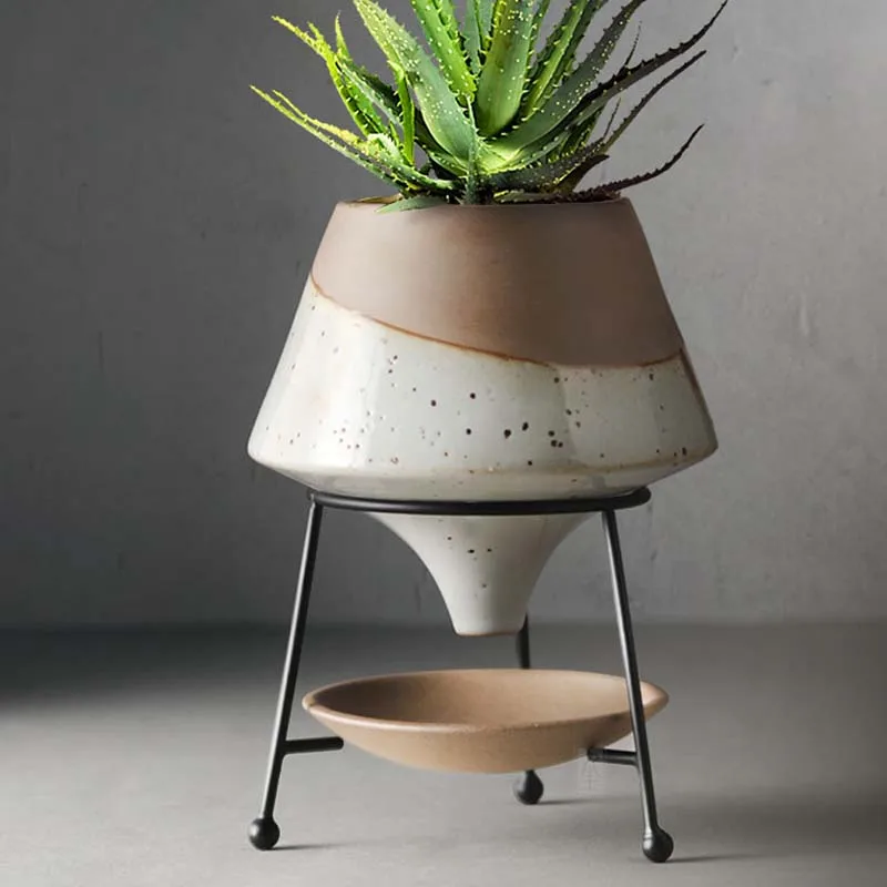 

Creative ceramic flowerpot Nordic ins flower iron frame living room succulent iron creative flower pot potted plant with feet