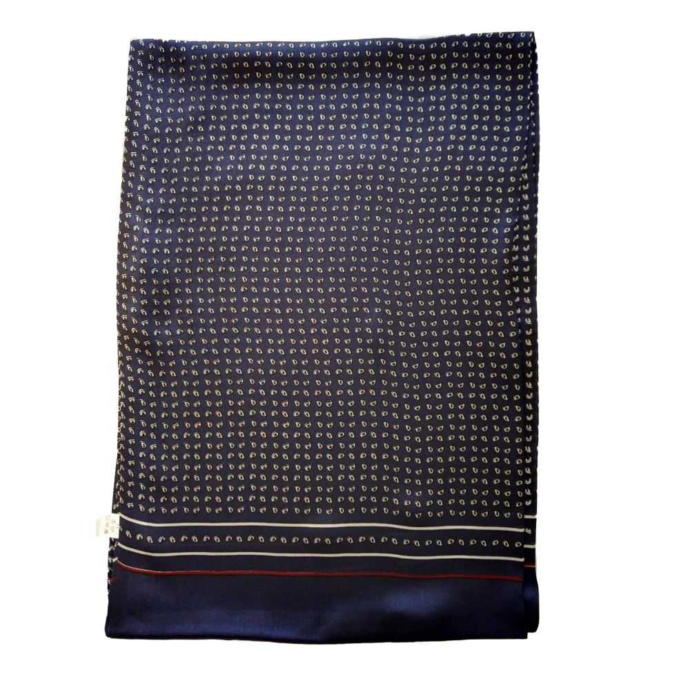 Элегантный мужской 100% шелковый шарф винтажный двухслойный шейный платок синий