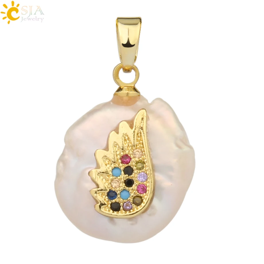 Pendant-F Csja кулон из пресноводного жемчуга крыло животное слон сова кролик растение кактус Подвески ожерелье со стразами для женщин Девушка G216 - Окраска металла: Pendant-F