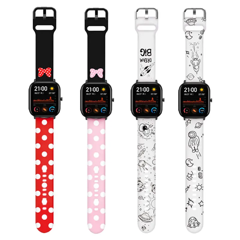 

20mm 22mm Printing Silicone Band For Amazfit Gts2 Strap 2e Mini/Gtr 42mm/47mm Smartwatch Replacement Bracelet Amazfit Bip Strap