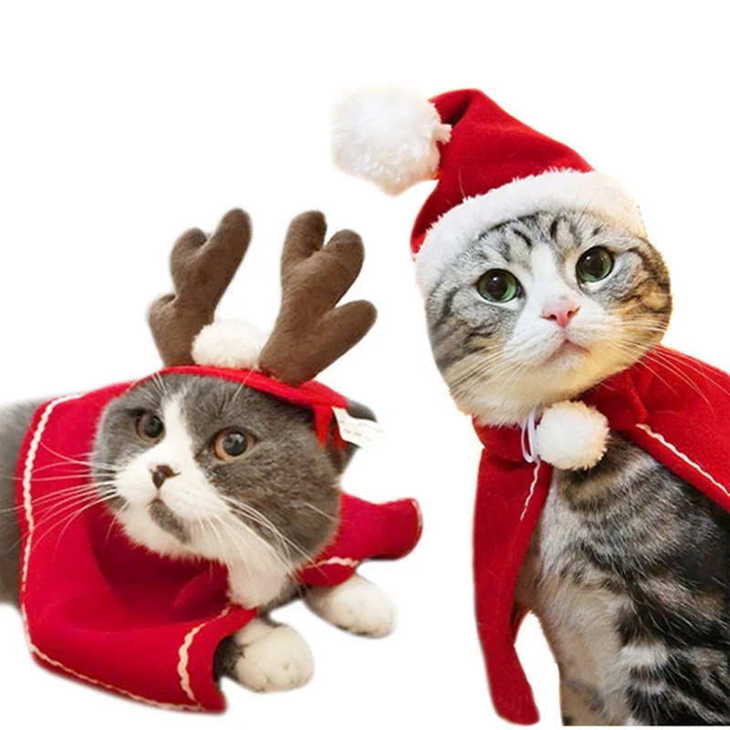 

Christmas Pet Costume Santa Claus Cloak Scarf Cap Elk Cosplay Hats for Cats Small Dogs Puppy Kitchen Xmas Clothes Costumes