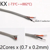 kx type 2core x 0 2mm thermocouple wire stainless steel shield fiber braid insulated high temperature sensor compensation cable