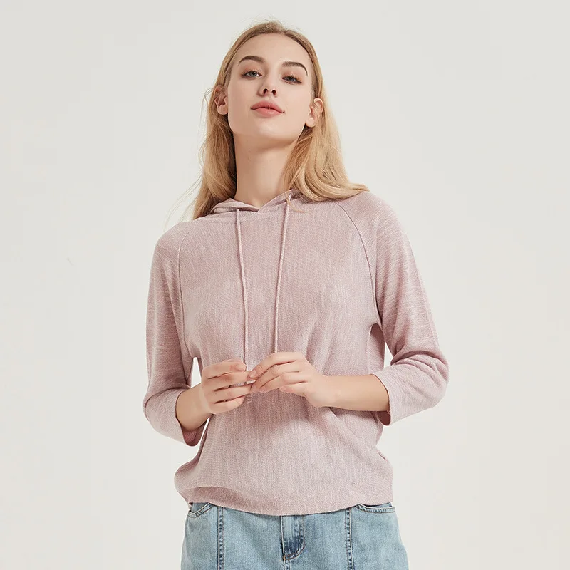 

Spring and autumn 2020 New vintage knitwear women's Linen yarn light mature fashion European and American style Pullover Hoodie