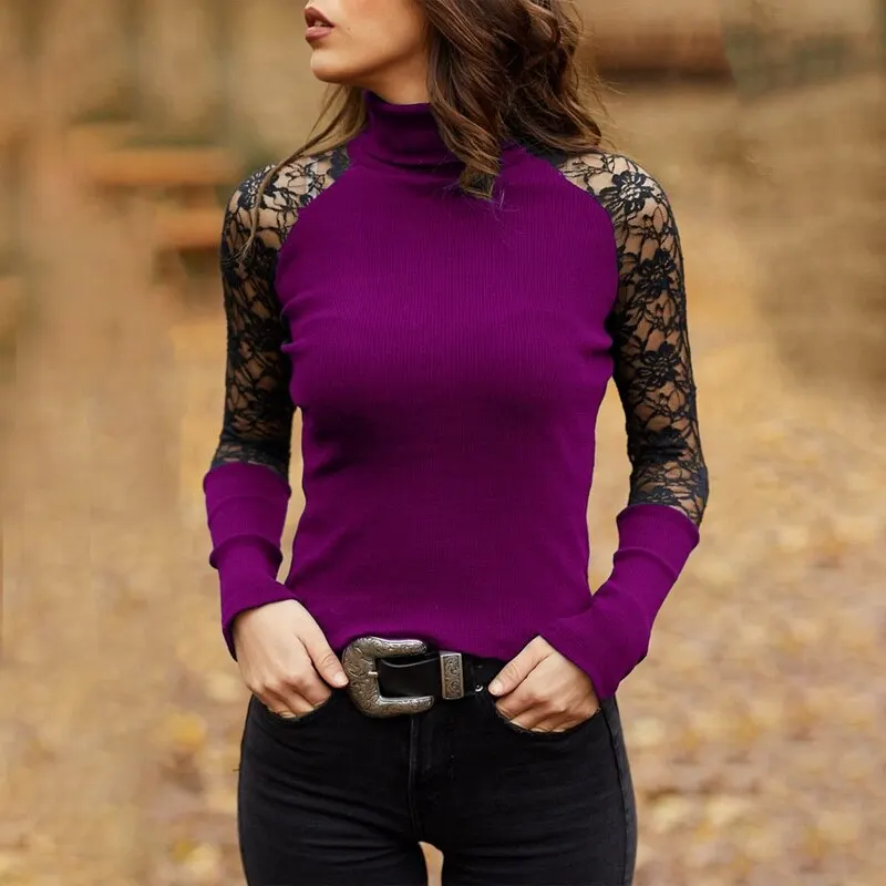 Женский трикотажный свитер водолазка повседневный мягкий джемпер с круглым