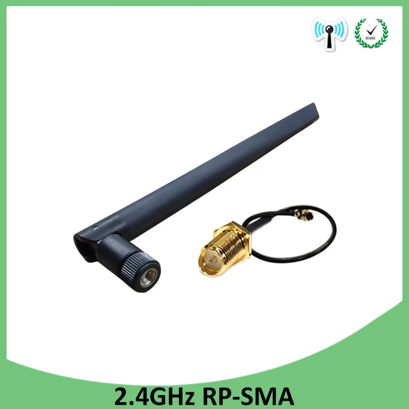 GRANDWISDOM 10pcs 2.4G antenna 5dbi sma female wlan wifi 2.4ghz antene IPX ipex 1 SMA male pigtail Extension Cable module antena