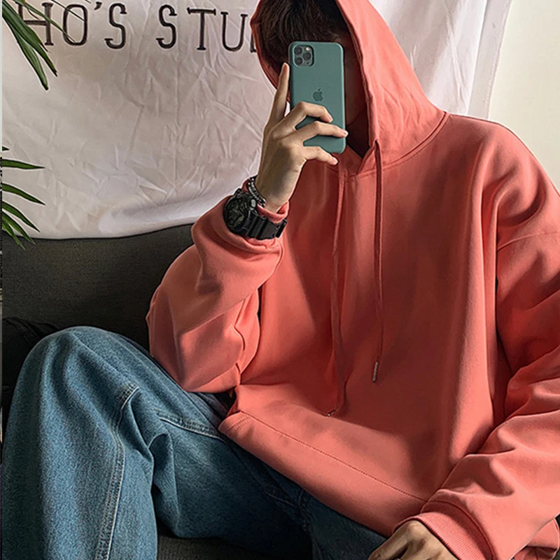 

Youthful Vitality Harajuku Minimalist Solid Hoody All-Match Hong Kong Style Loose Kpop Casual Sweatshirt Funny Cotton Streetwear
