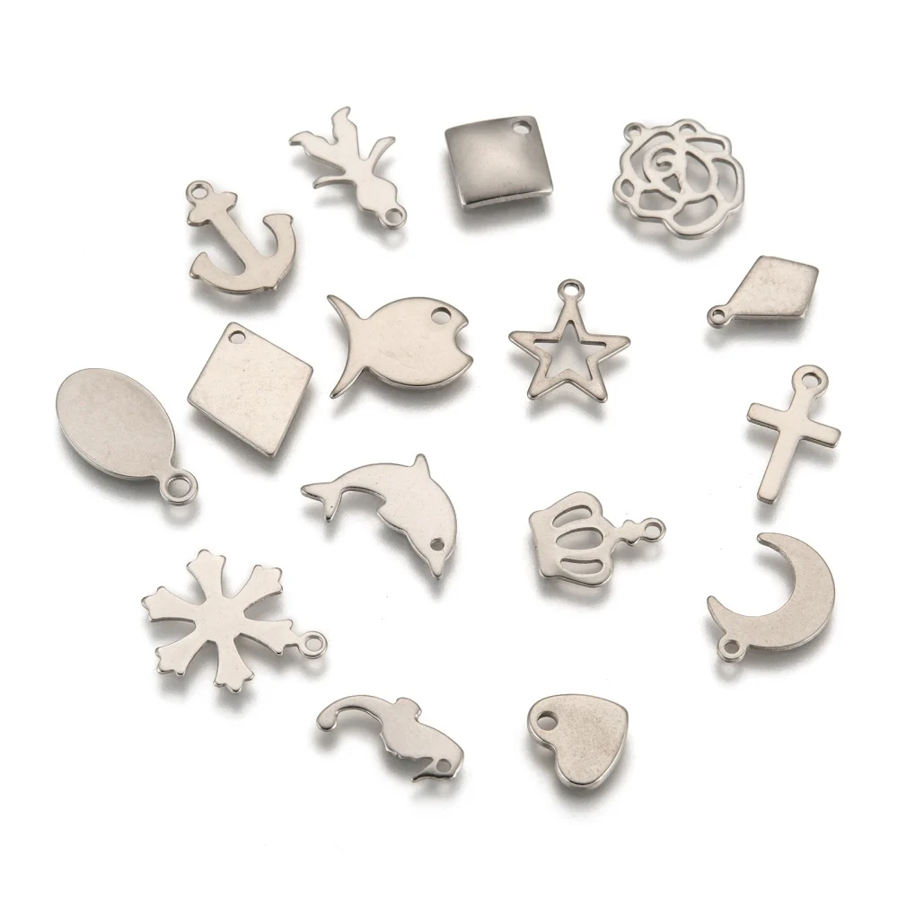 

100 pc Stainless Steel Mix Shapes Pendants Unisex jewelry making DIY bracelets necklace accessories Decor,Hole: 1~2mm