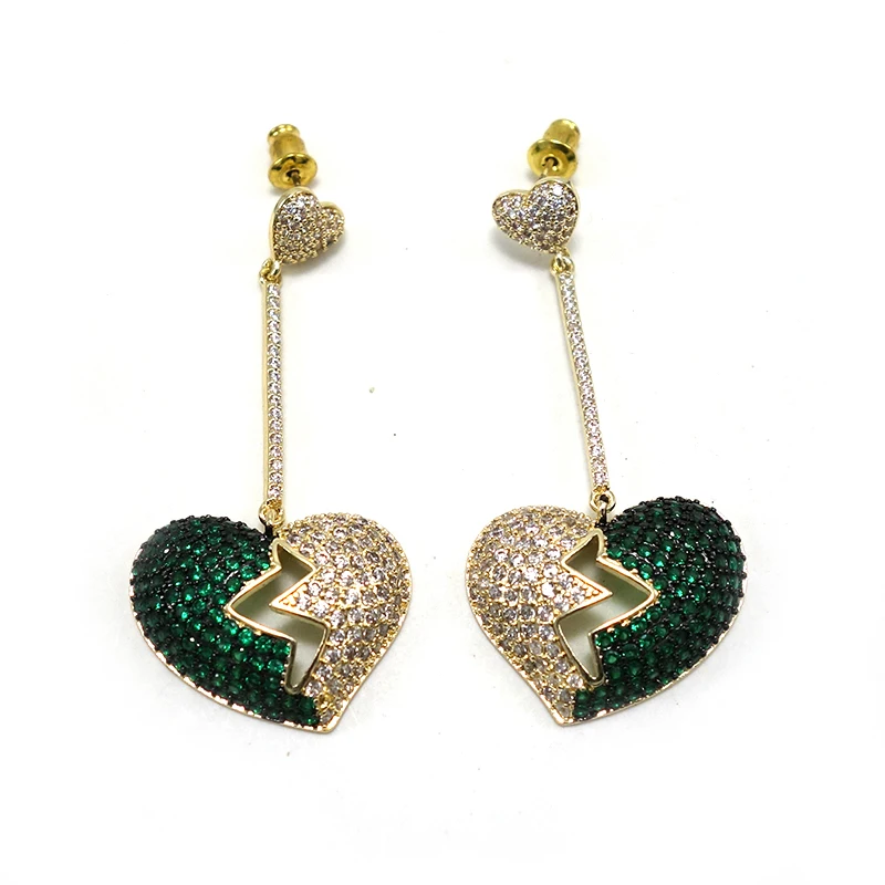 

Luxury Multicolor Heart-shaped Long Dangle Earrings For Women Wedding Bicolor Cubic Zircon African Indian Bridal Drop Earring