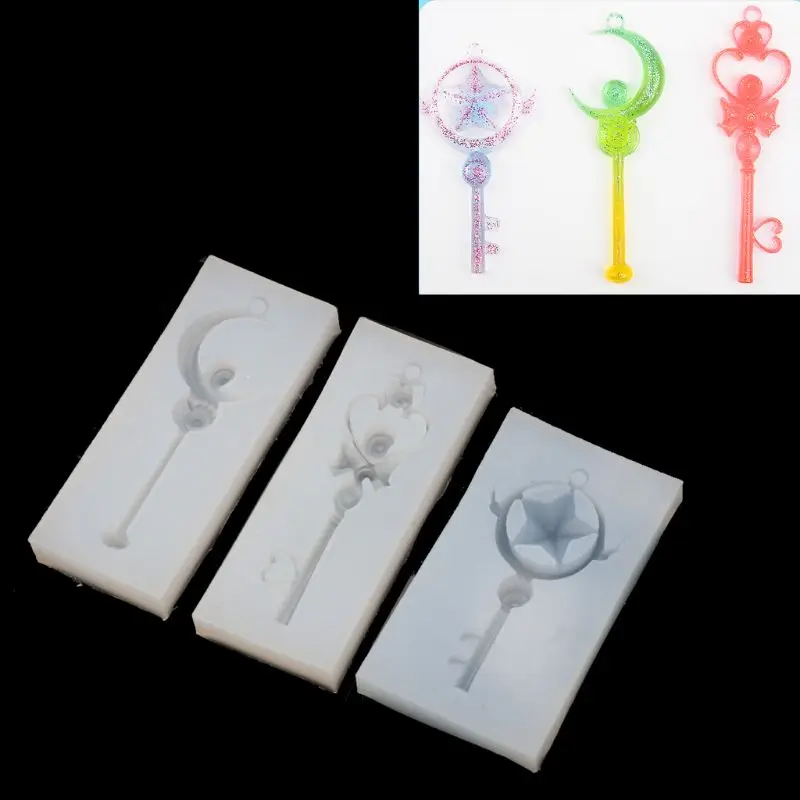 

3Pcs Magic Wand Silicone Mold Key Star Moon Heart Shape Stick Mould Jewelry DIY 85LB
