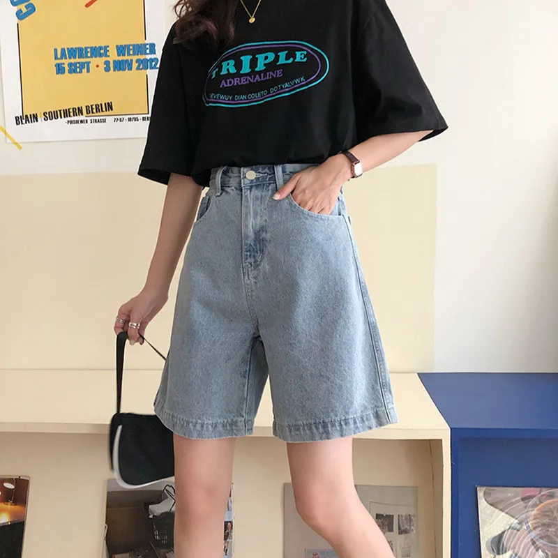 

S-XL women's loose denim short high waist female streetwear preppy style summer ladies blue shorts jeans for womens (78388)