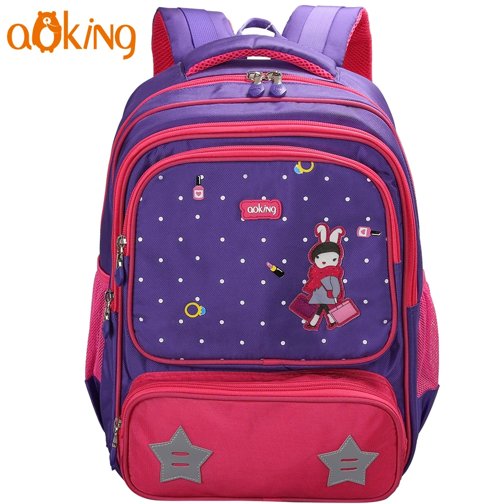 Aoking Girls Waterproof School Bag Cute Animals Kids Nylon Backpack Reflective Teenager Breathable Casual Daypack Travel