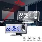 Проекционный будильник, зеркальный светодиодный цифровой будильник с отображением температуры и влажности, USB прикроватные электронные часы с радио и повтором сигнала