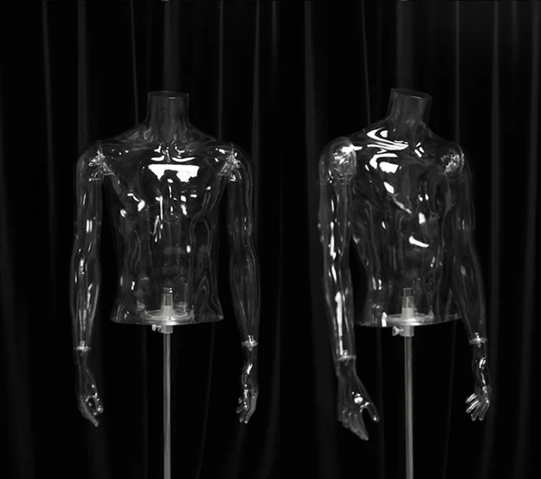 Transparent Male Mannequin Bracket Headless Straight Hand Half Length Model Photographing Hollow 3D Bust | Дом и сад