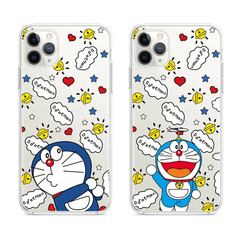 cute cartoon doraemon robot cat phone case clear for iphone 12 pro max mini 11 pro xs max 8 7 6 6s plus x 5s se 2020 xr cover free global shipping