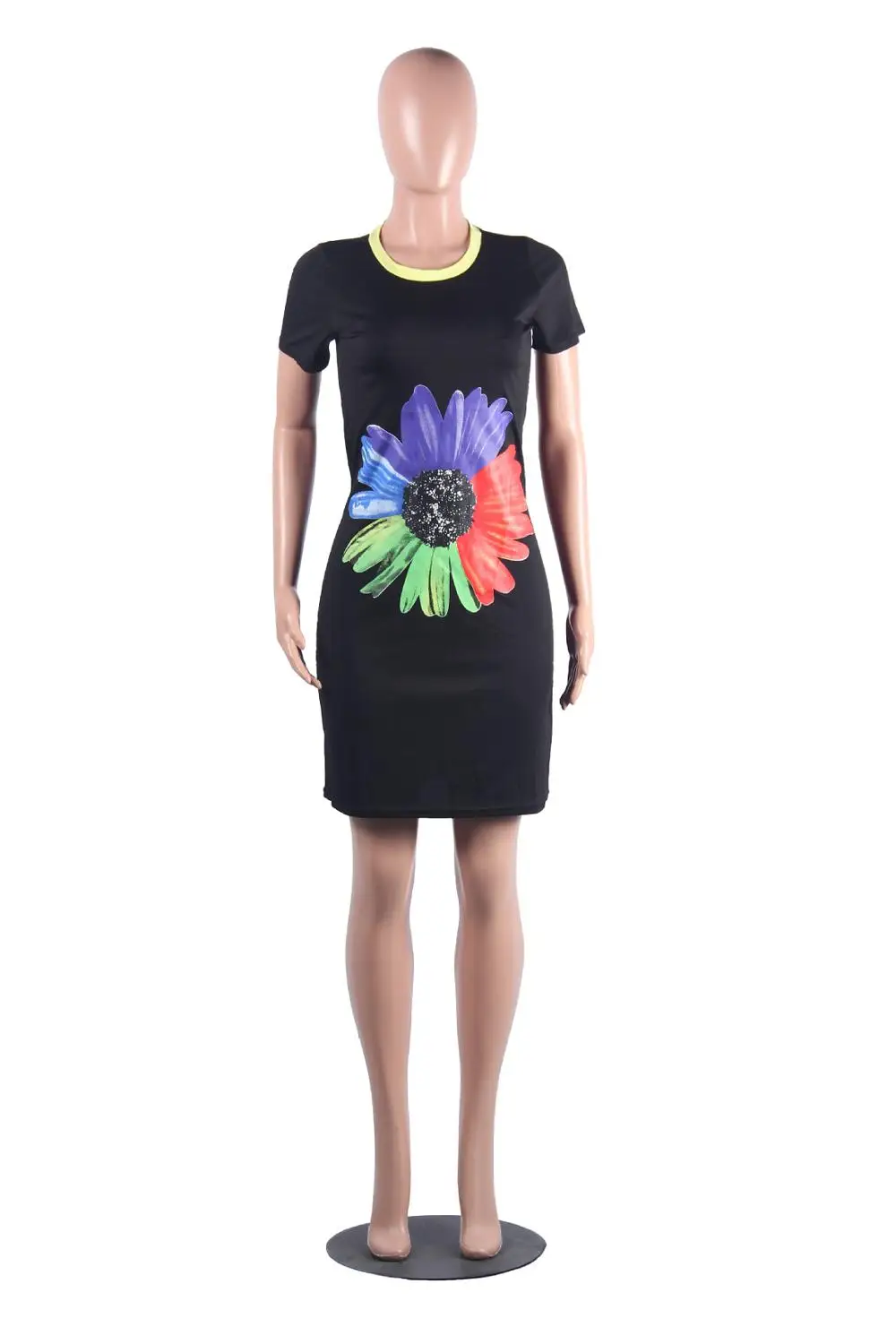 

Short T Shirt Dress Women Casual Summer Dress 2020 Short Sleeve Floral Print O-Neck Black Bodycon Mini T-Shirt Dress Streetwear