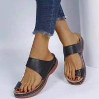 summer slippers 2021 women high quality clip toe sandals vintage slip breathable leather casual female wedge platform shoes