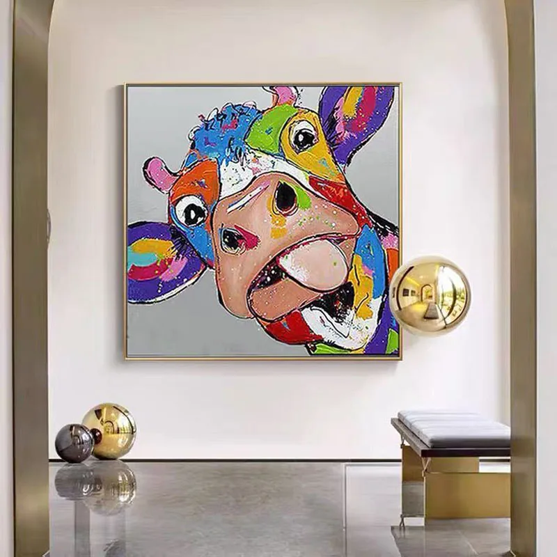 

Hand Painted Animals Cow Oil Paintings On Canvas Abstract Posters Modern Pop Art Wall Picture For Living Room Home Decor