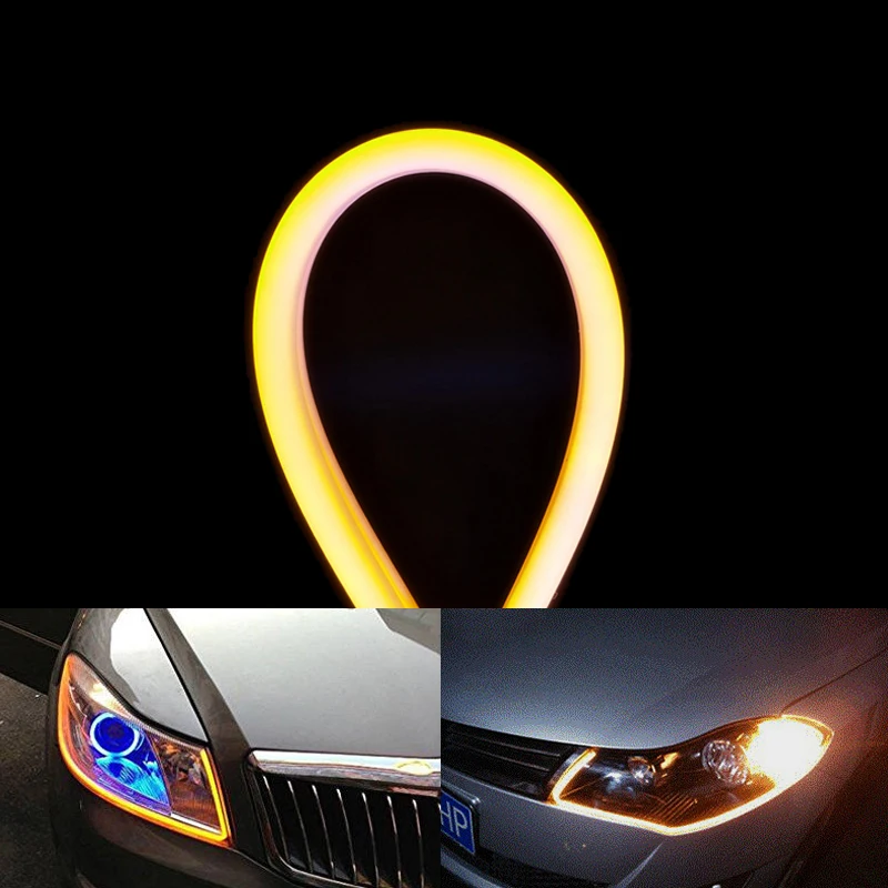 2 pieces Car Turn Signal LED Strip Lights 12V 30cm 45cm 60cm Styling DRL LED Flexible Soft Tube Guide Daytime Running Lights images - 6