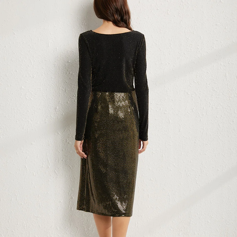 Женское платье-карандаш с длинным рукавом и круглым вырезом | Женская одежда