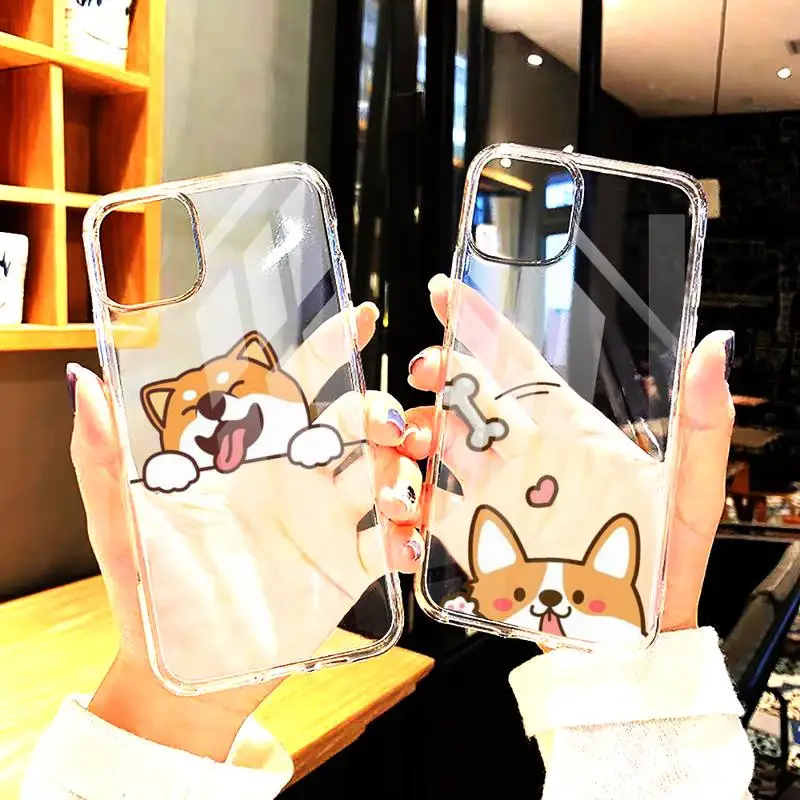 Cute Dog Corgi Pink Heart Phone Case Transparent For iphone13 12 11 Pro Max mini X XR XS MAX 7 8 6 6s plus 5s se 2020 Cover