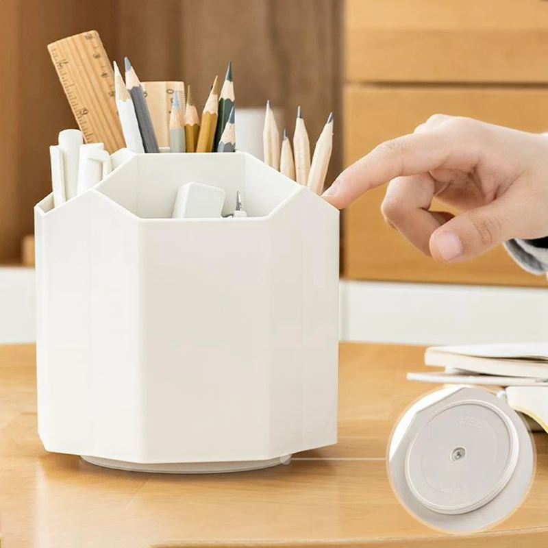 

Rotating Desktop Storage Rack, Pencil Holder, Office Accessories Storage Box, 5 Compartments, White