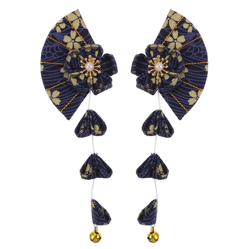 

1 Pair Japanese-style Fabric Hairpin Sakura Fans Shape Barrette for Girls